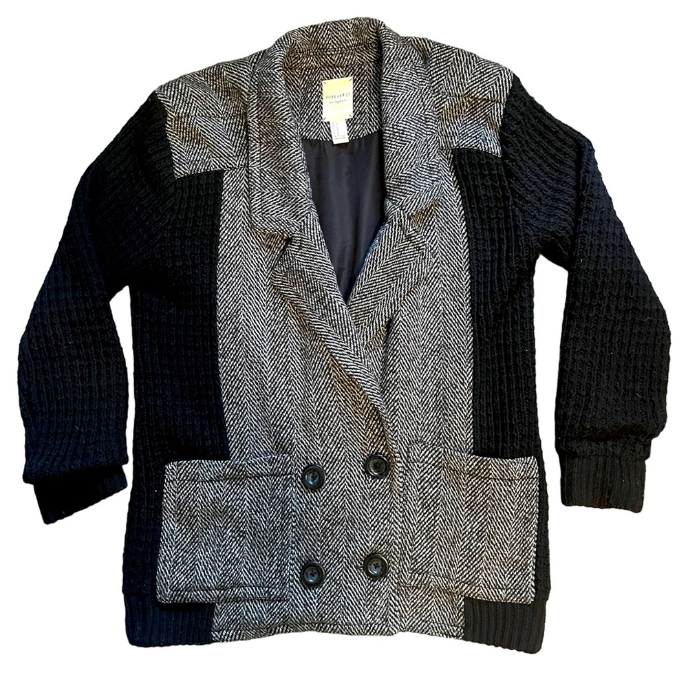 Hounds Tooth/Knit Double Breasted Jacket